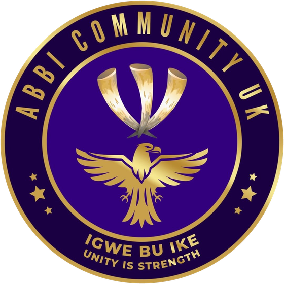 The Abbi Community UK crest: three horns above an eagle, with the words Igwe Bu Ike, unity is strength